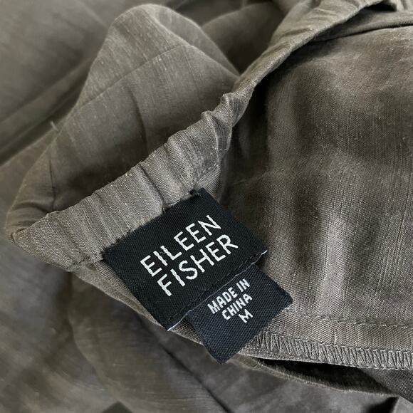 Eileen Fisher Wide Leg Pants Womens Medium Olive Silk Linen Pleated Straight * - Picture 10 of 10